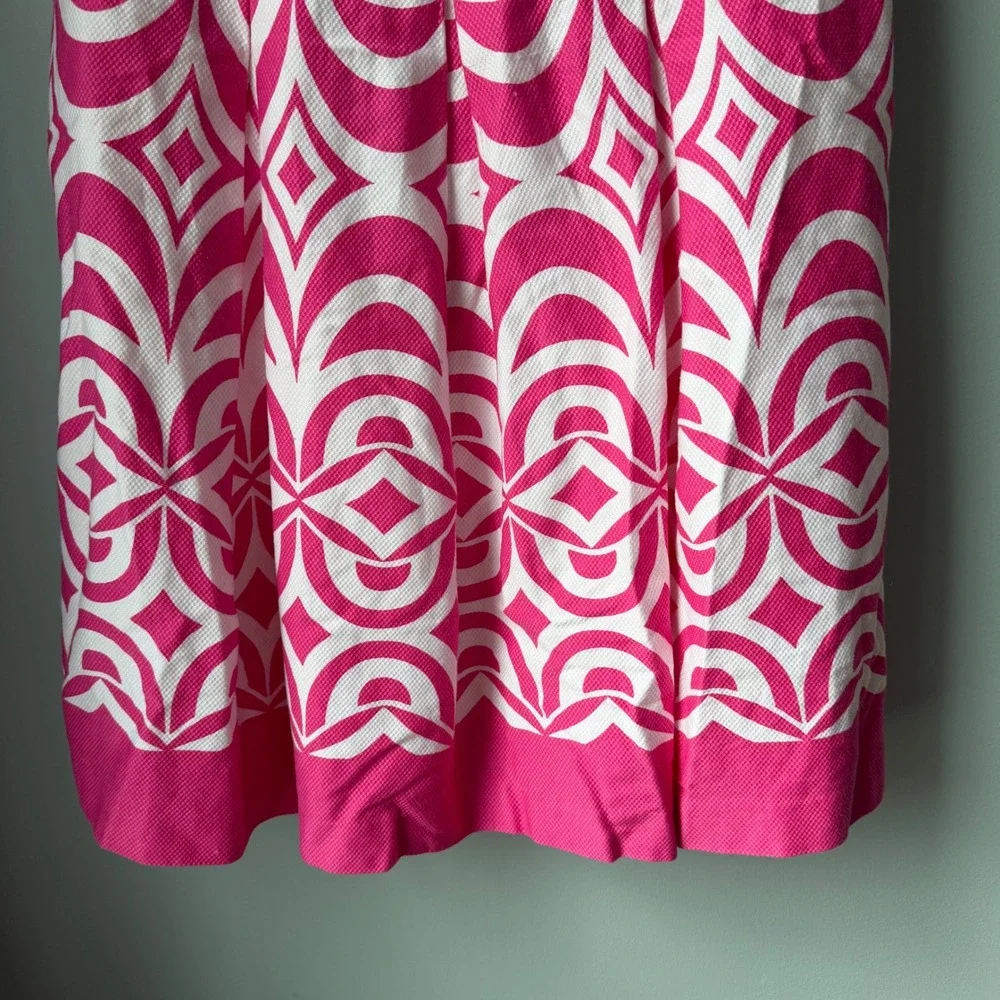 Talbots Dress Pink White Floral Geo Print Cap Sleeve Pleated Skirt Cotton Size 8